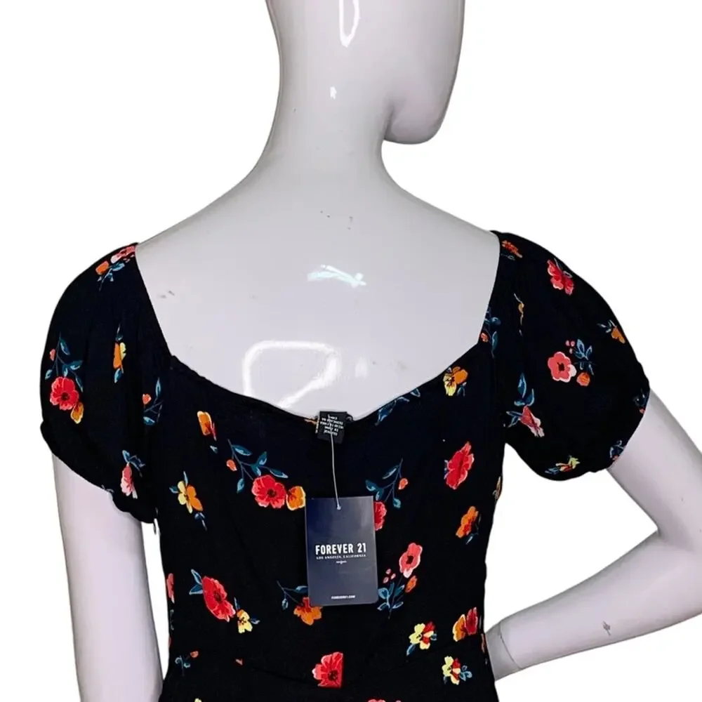 Forever 21 NWT Dress Floral Print Short Sleeve Hidden Zipper on Side Size S